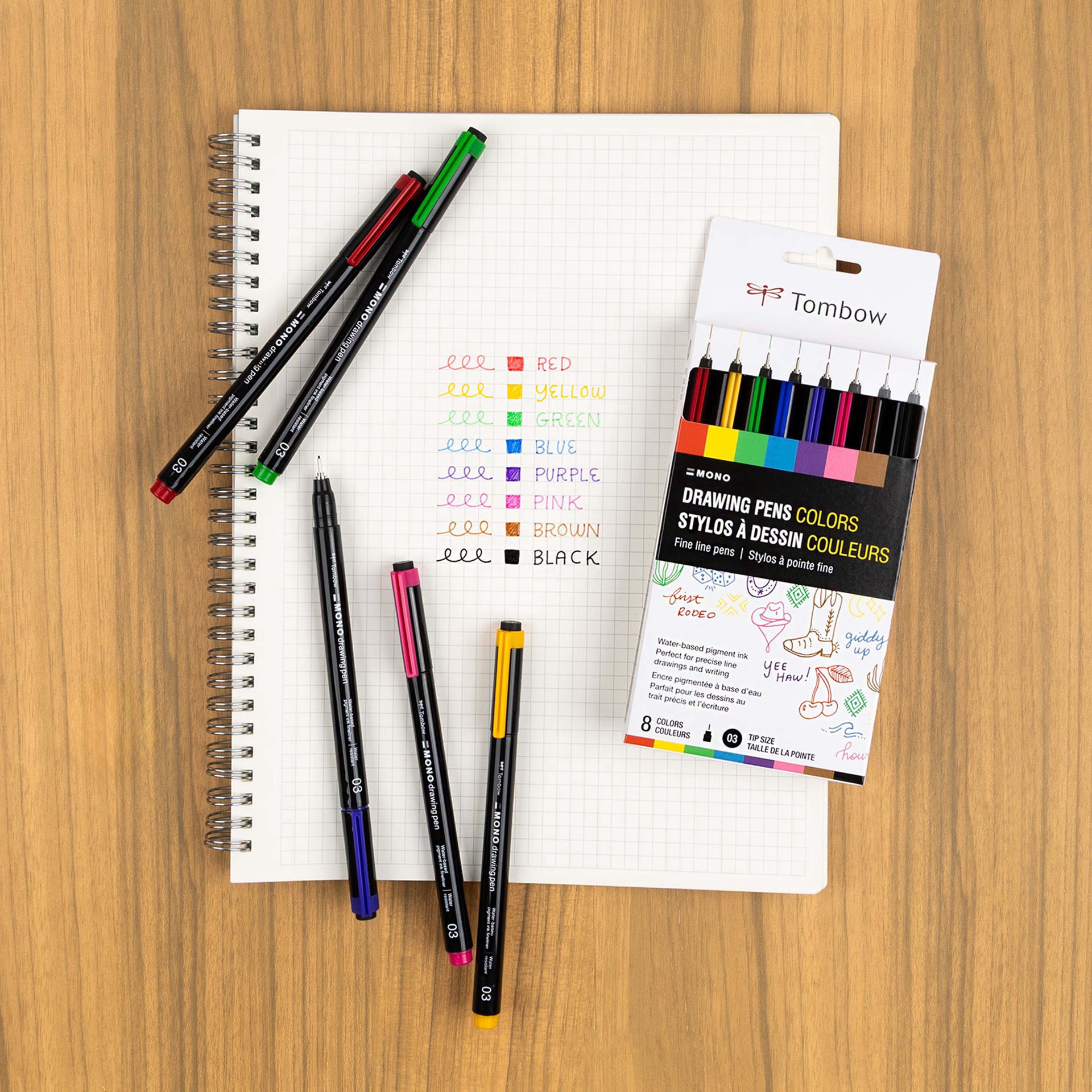 slide 3 of 12, Tombow Mono 8 Color Drawing Pen Set, 03 tip size