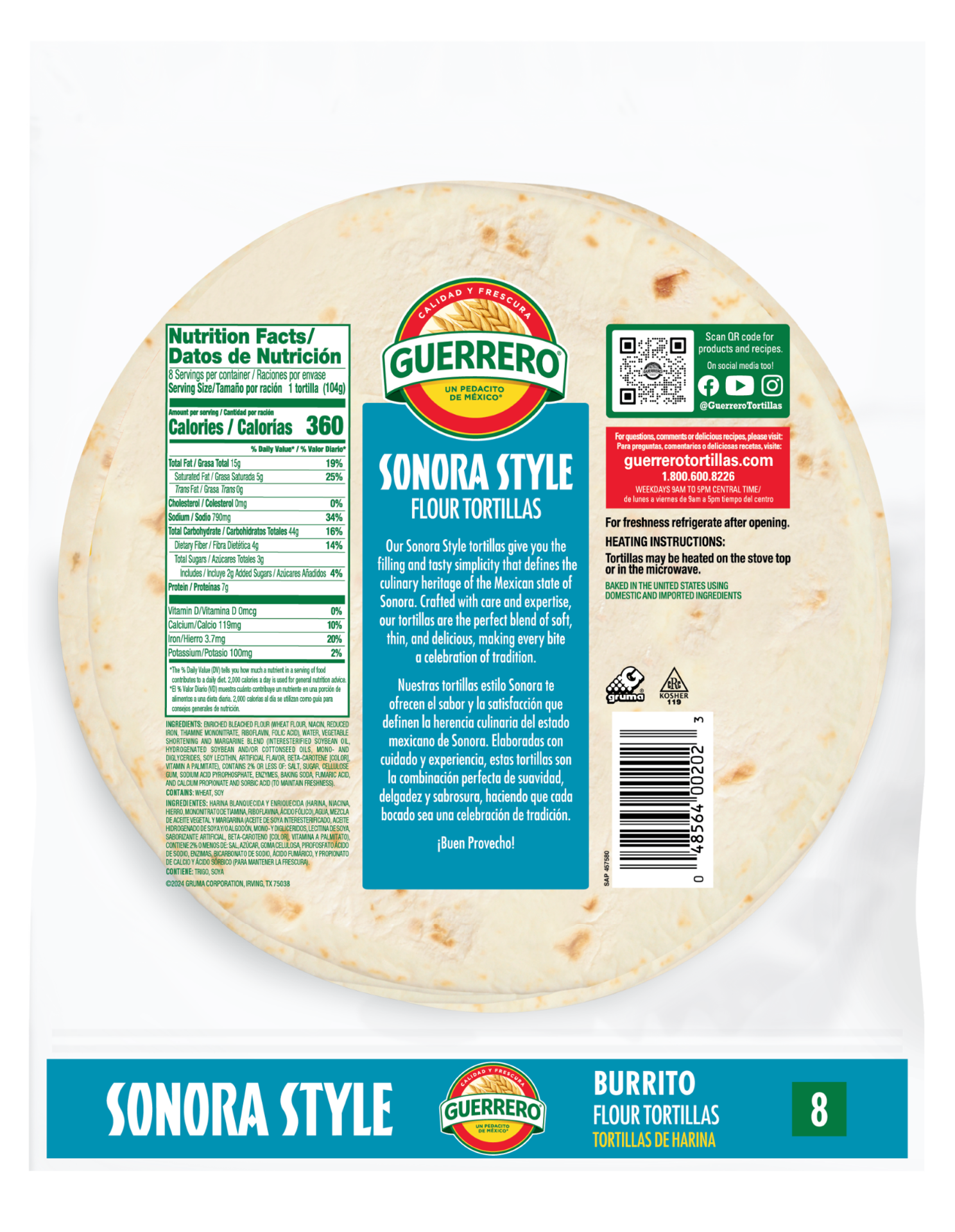 slide 2 of 2, Guerrero Tortillas Flour Sonora Style Soft Taco 10 Count, 14.58 oz