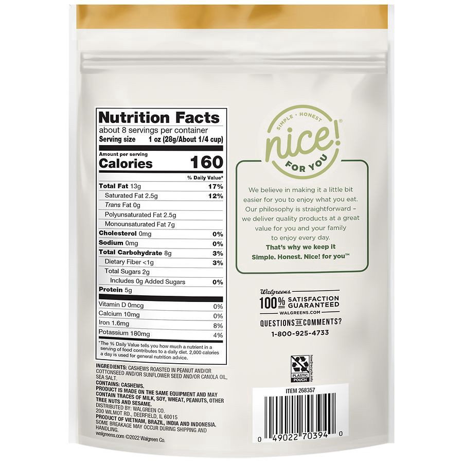 slide 5 of 5, Nice! Cashew Halves & Pieces Unsalted, 8 oz