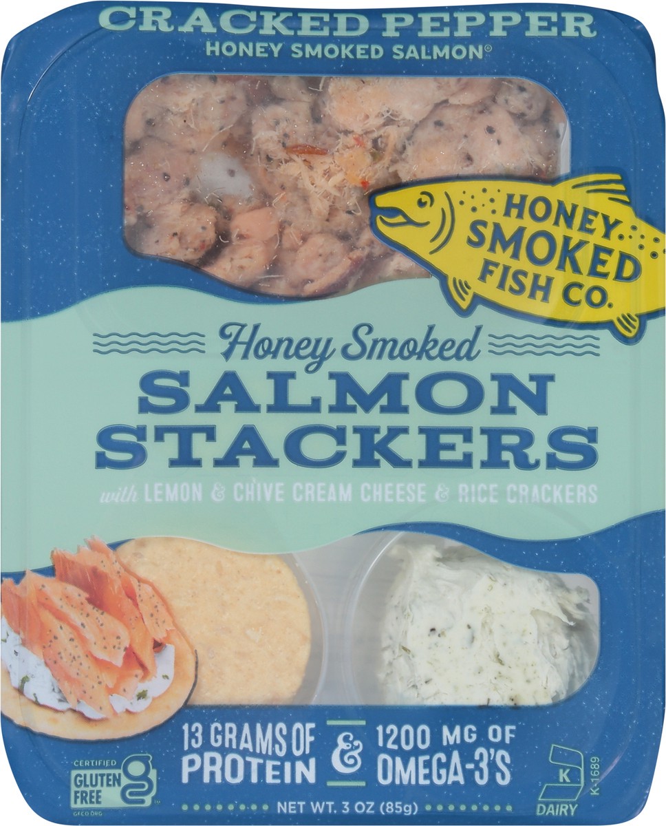 slide 3 of 9, Honey Smoked Fish Co. Honey Smoked Stackers Cracked Pepper, 3 oz
