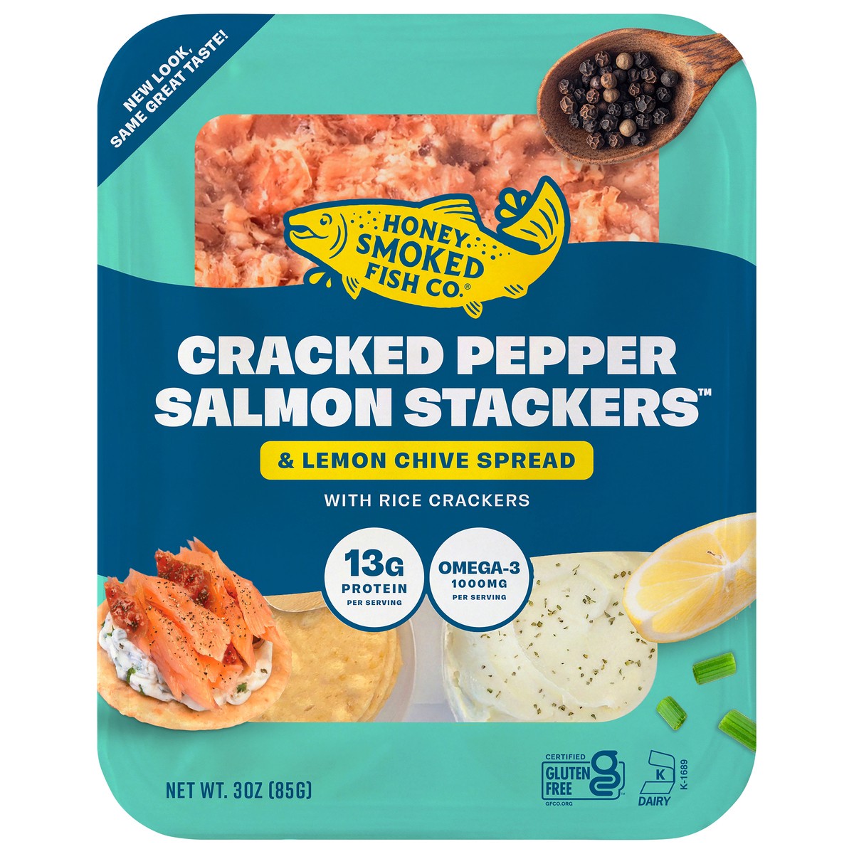 slide 1 of 9, Honey Smoked Fish Co. Honey Smoked Stackers Cracked Pepper - 3 oz, 3 oz