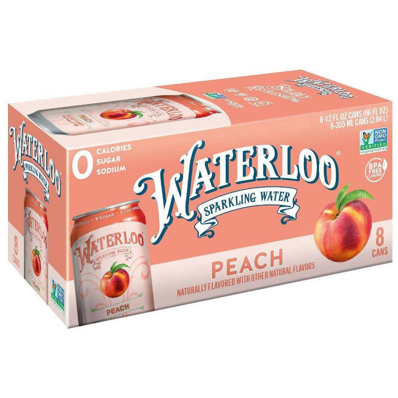 slide 1 of 2, Waterloo Peach Sparkling Water 8 - 12 fl oz Cans, 1 ct
