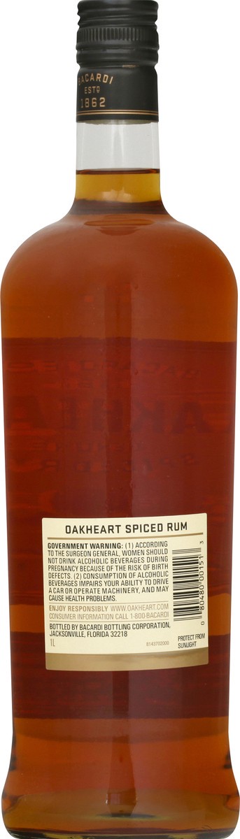 slide 3 of 6, Bacardi Oakheart Rum Spiced, 1 lt, 1 liter