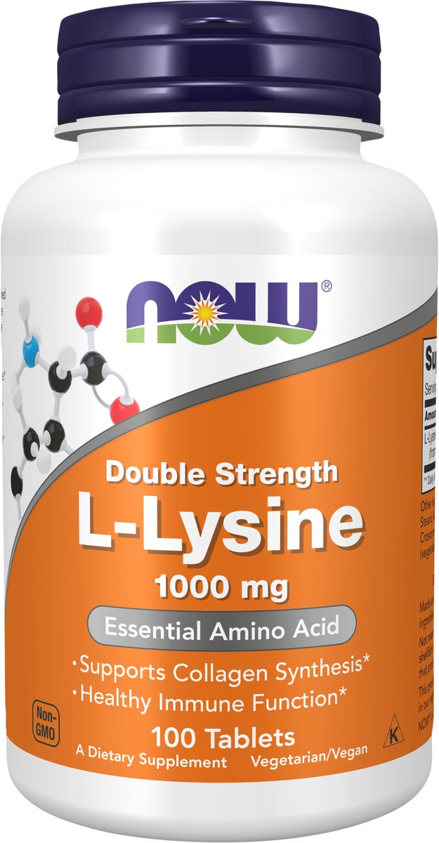 slide 2 of 2, NOW L-Lysine, Double Strength 1000 mg - 100 Tablets, 1 ct