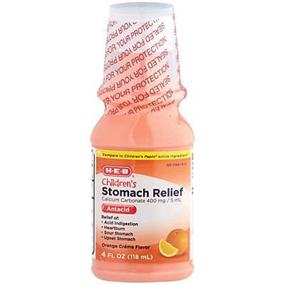 slide 1 of 1, H-E-B Children's Stomach Relief Orange Creme Liquid, 4 oz