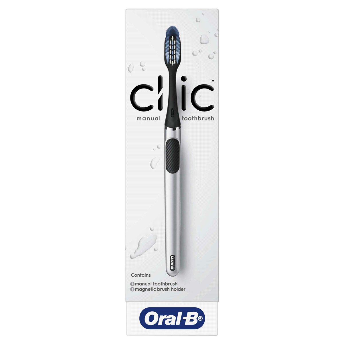 slide 1 of 1, Oral-B Clic Manual Toothbrush, Chrome Black With Magnetic Holder, 1 ct