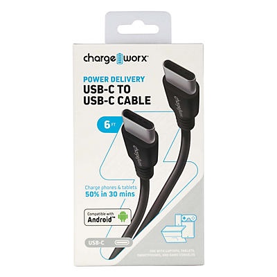 slide 1 of 1, Chargeworx Black Fast Charge USB-C Cable, 6 ft