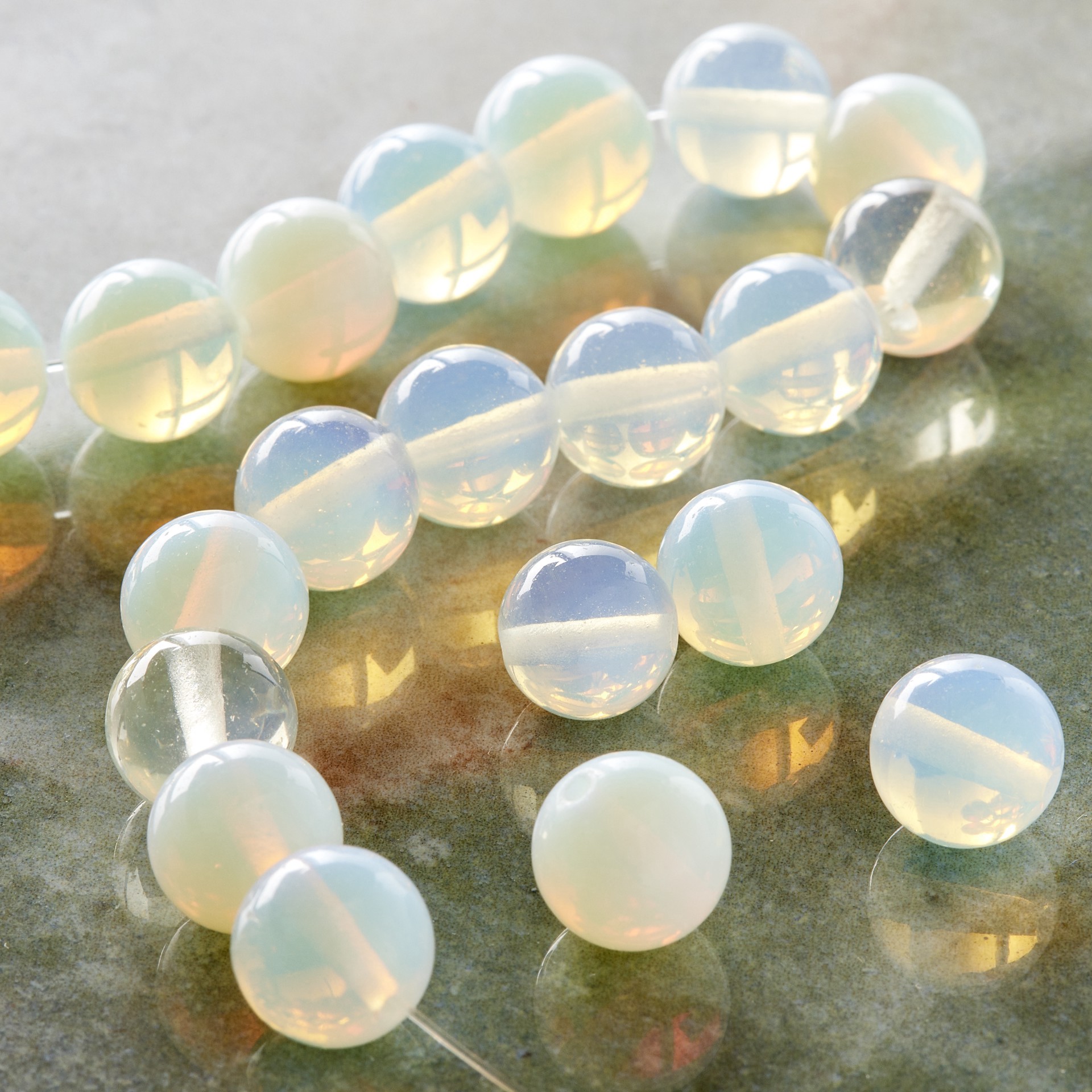 slide 3 of 3, Opal Moonstone Glass Round Beads, 10mm By Bead Landing, 10mm