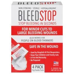 Bleedstop Stop Bleeding in Seconds Powder Packs 4 - 0.53 oz Packs