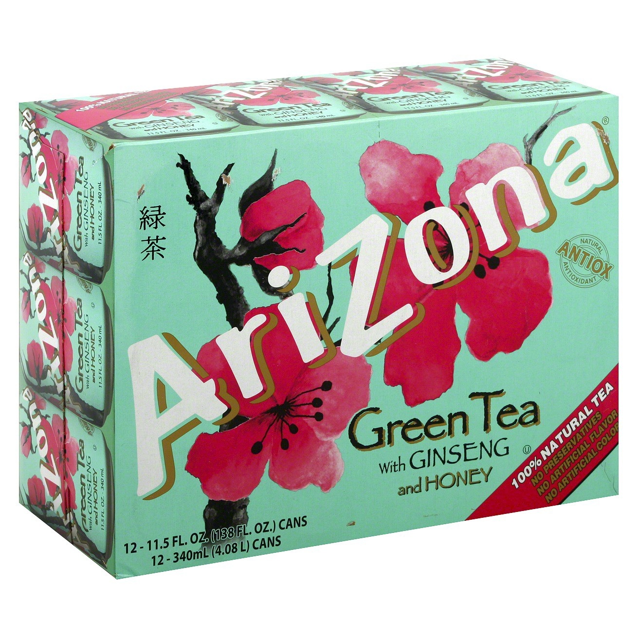 slide 1 of 1, AriZona Green Tea with Ginseng and Honey, 12 ct; 11.5 fl oz