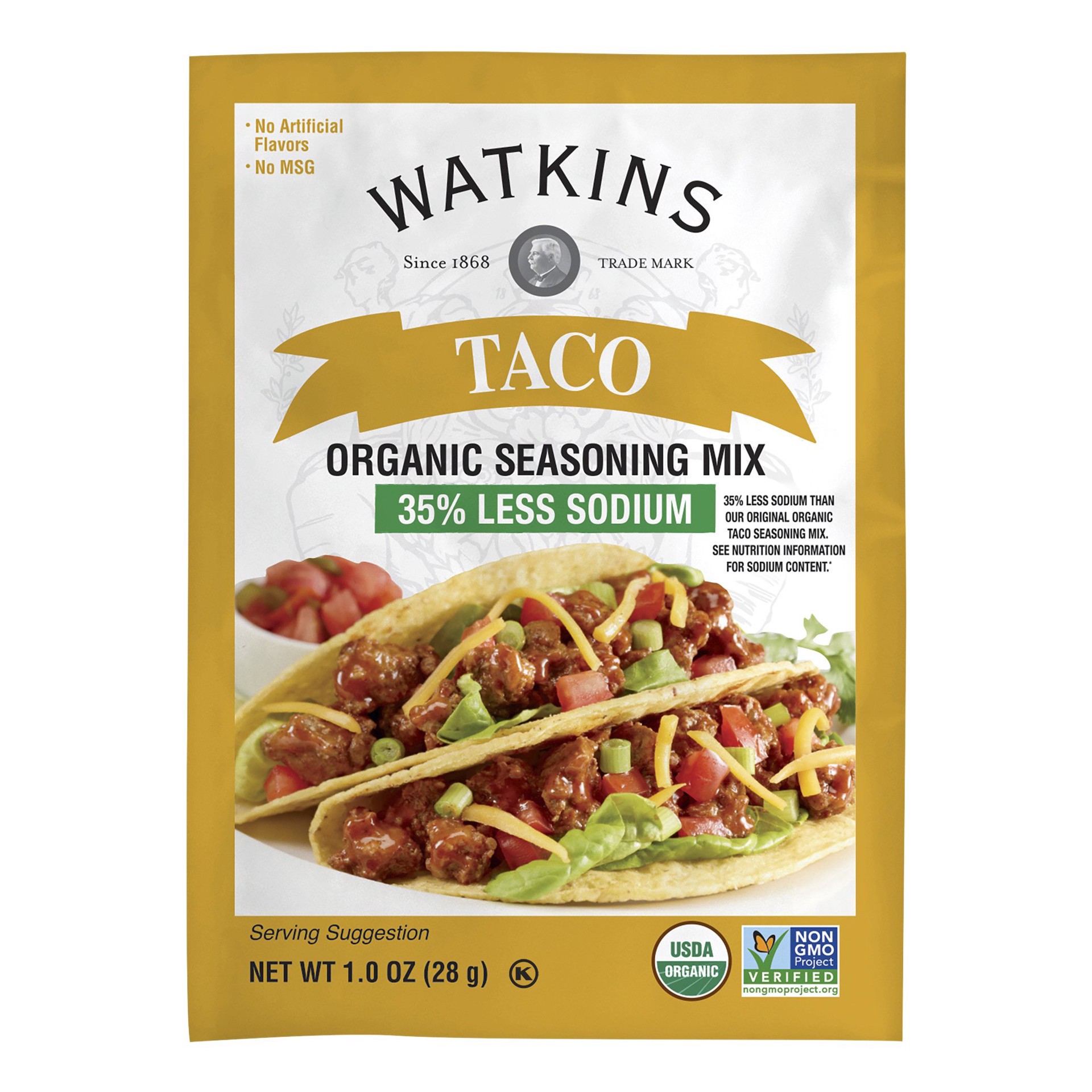slide 1 of 1, Watkins Organic Taco Seasoning Mix 35% Less Sodium, 1 oz