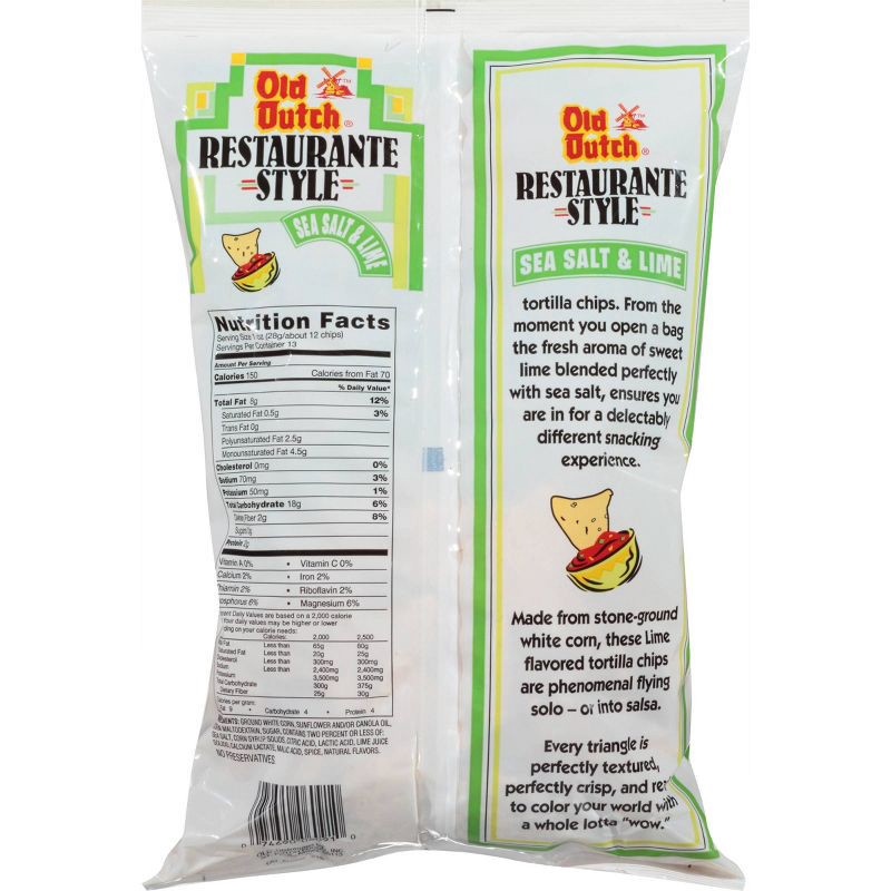 slide 2 of 3, Old Dutch Restaurante Style Sea Salt & Lime Premium Tortilla Chips - 13oz, 13 oz