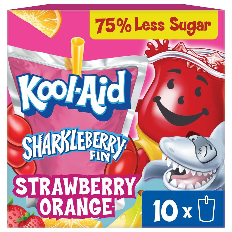slide 1 of 9, Kool-Aid Jammers Sharkleberry Fin Strawberry Orange Punch Juice Boxes - 10pk/6 fl oz Pouches, 10 ct; 6 fl oz