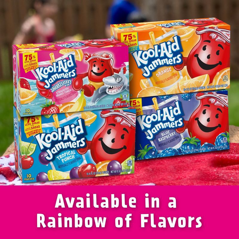 slide 7 of 9, Kool-Aid Jammers Sharkleberry Fin Strawberry Orange Punch Juice Boxes - 10pk/6 fl oz Pouches, 10 ct; 6 fl oz