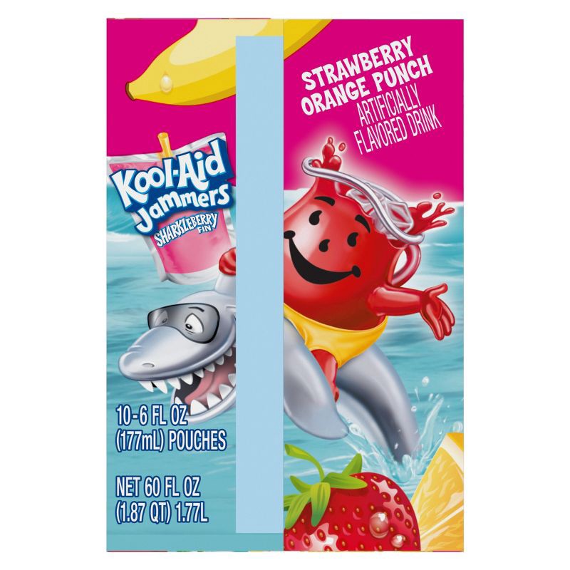 slide 9 of 9, Kool-Aid Jammers Sharkleberry Fin Strawberry Orange Punch Juice Boxes - 10pk/6 fl oz Pouches, 10 ct; 6 fl oz
