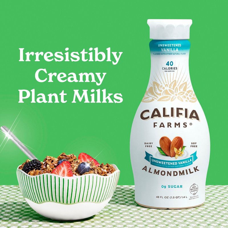 slide 3 of 9, Califia Farms Unsweetened Vanilla Almond Milk - 48 fl oz, 48 fl oz