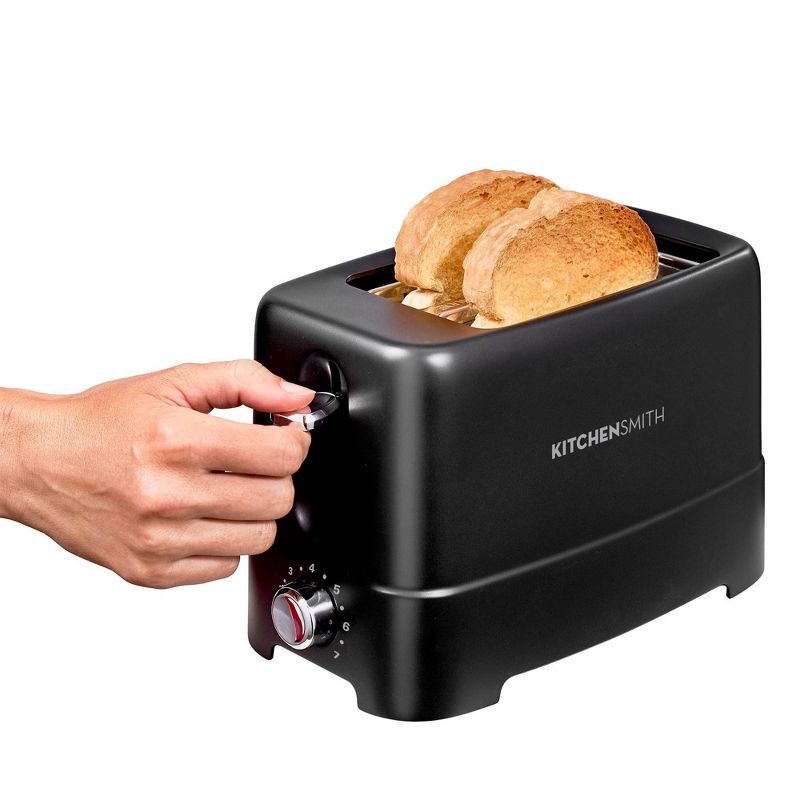 slide 2 of 7, KitchenSmith by Bella 2 Slice Toaster: Black, Bagel & Bread Warmer, 750W, Compact Design, 2-Year Warranty, 1 ct