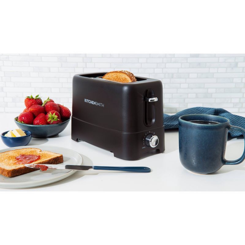 slide 3 of 7, KitchenSmith by Bella 2 Slice Toaster: Black, Bagel & Bread Warmer, 750W, Compact Design, 2-Year Warranty, 1 ct
