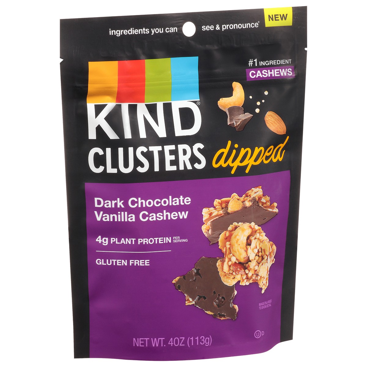 slide 8 of 9, KIND Dipped Clusters, Dark Chocolate Vanilla Cashew, 4g Protein, Snack Mix, 4 OZ, 4 oz