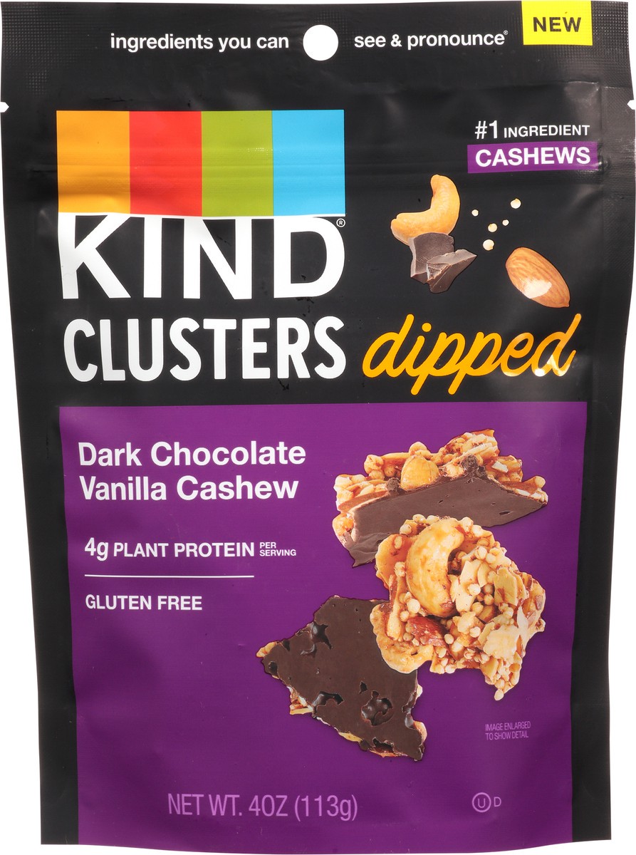 slide 6 of 9, KIND Dipped Clusters, Dark Chocolate Vanilla Cashew, 4g Protein, Snack Mix, 4 OZ, 4 oz