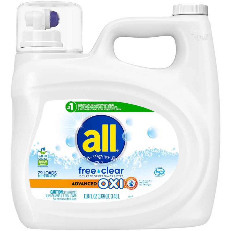 slide 1 of 8, All Unscented Free Clear Advanced Oxi HE Liquid Laundry Detergent 79 Loads - 118 fl oz, 118 fl oz