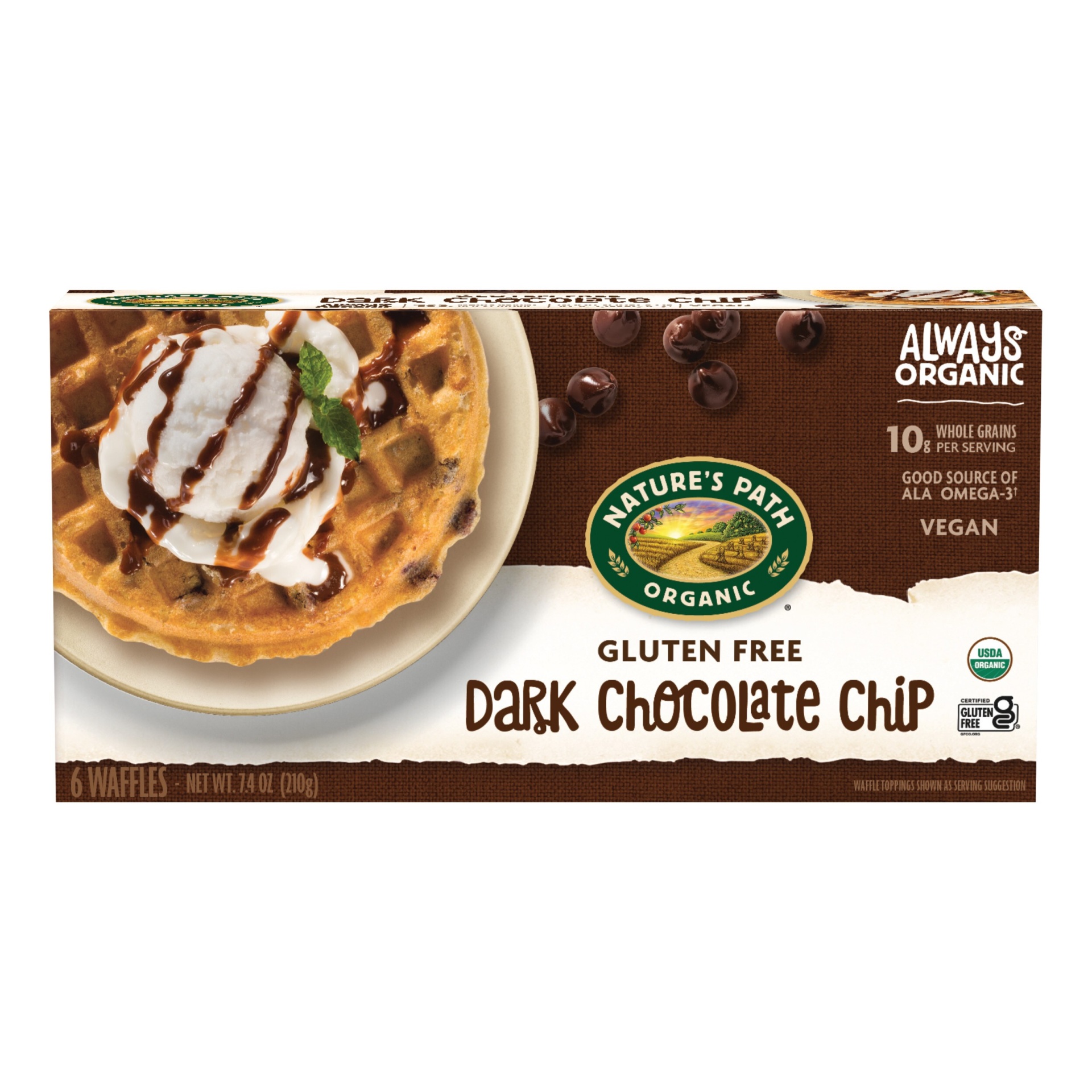 slide 1 of 7, Nature's Path Gluten Free Organic Vegan Dark Chocolate Chip Frozen Waffles - 7.4oz/6ct, 6 ct; 7.4 oz