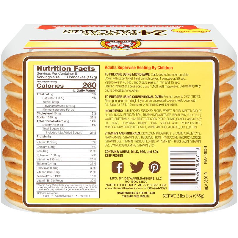 slide 2 of 3, De Wafelbakkers Frozen Buttermilk Pancakes - 33.02oz/24pk, 33.02 oz, 24 ct