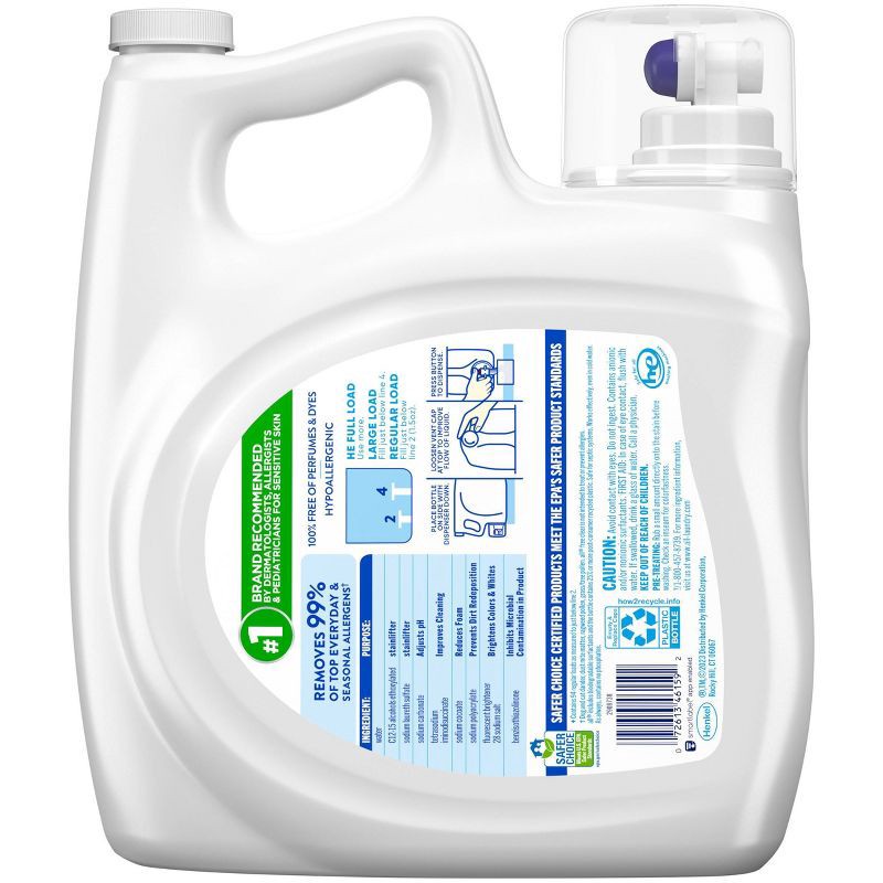 slide 2 of 4, All Unscented Free Clear for Sensitive Skin HE Liquid Laundry Detergent 94 Loads - 118 fl oz, 118 fl oz