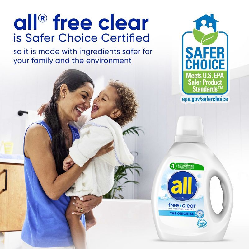 slide 5 of 10, All Liquid Laundry Detergent - Free Clear for Sensitive Skin - 141 fl oz, 141 fl oz