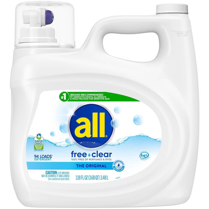 slide 1 of 4, All Unscented Free Clear for Sensitive Skin HE Liquid Laundry Detergent 94 Loads - 118 fl oz, 118 fl oz