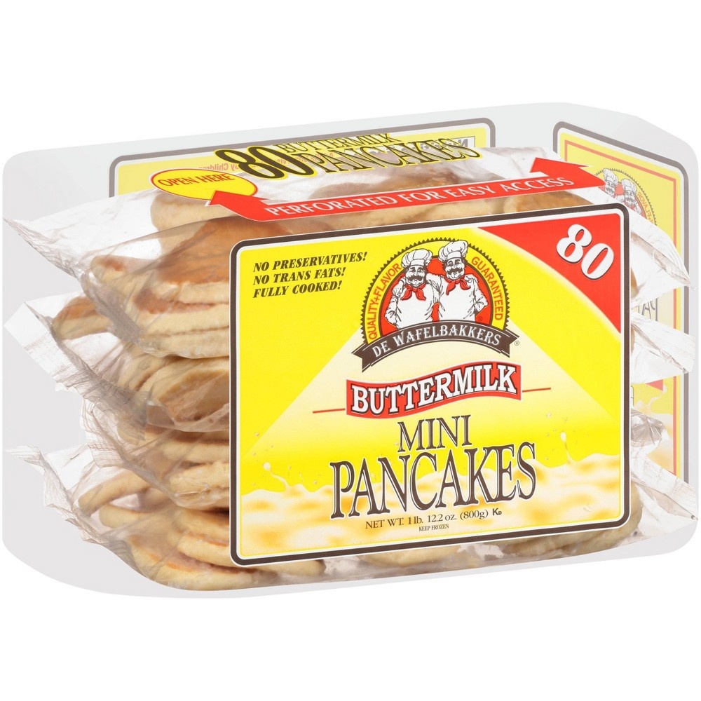 De Wafelbakkers Buttermilk Mini Pancakes, 1lb 12.2 oz, 80 Count Bag (Frozen)