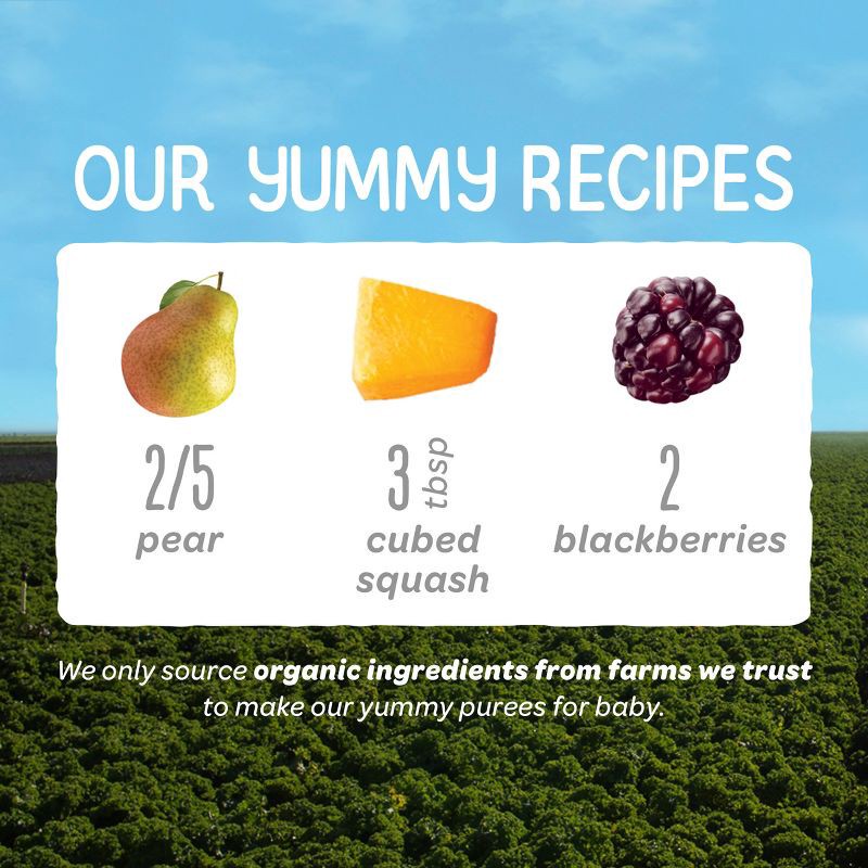 slide 3 of 8, Happy Baby Organics Clearly Crafted Stage 2 Pears, Squash & Blackberries - 4oz, 4 oz