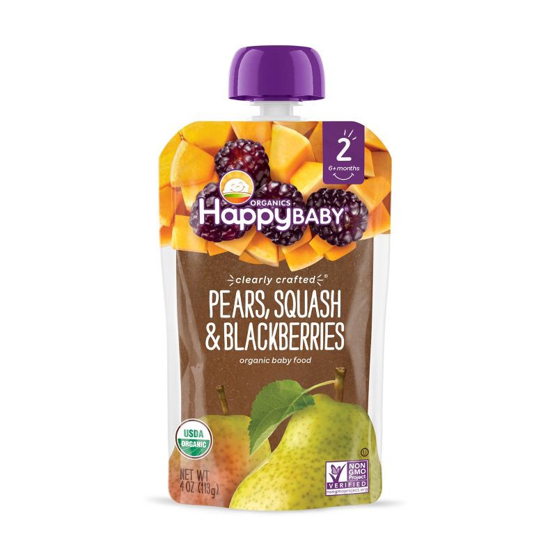 slide 1 of 6, Happy Family Happy Baby Organics Clearly Crafted Stage 2 Pears, Squash & Blackberries 4oz, 4 oz