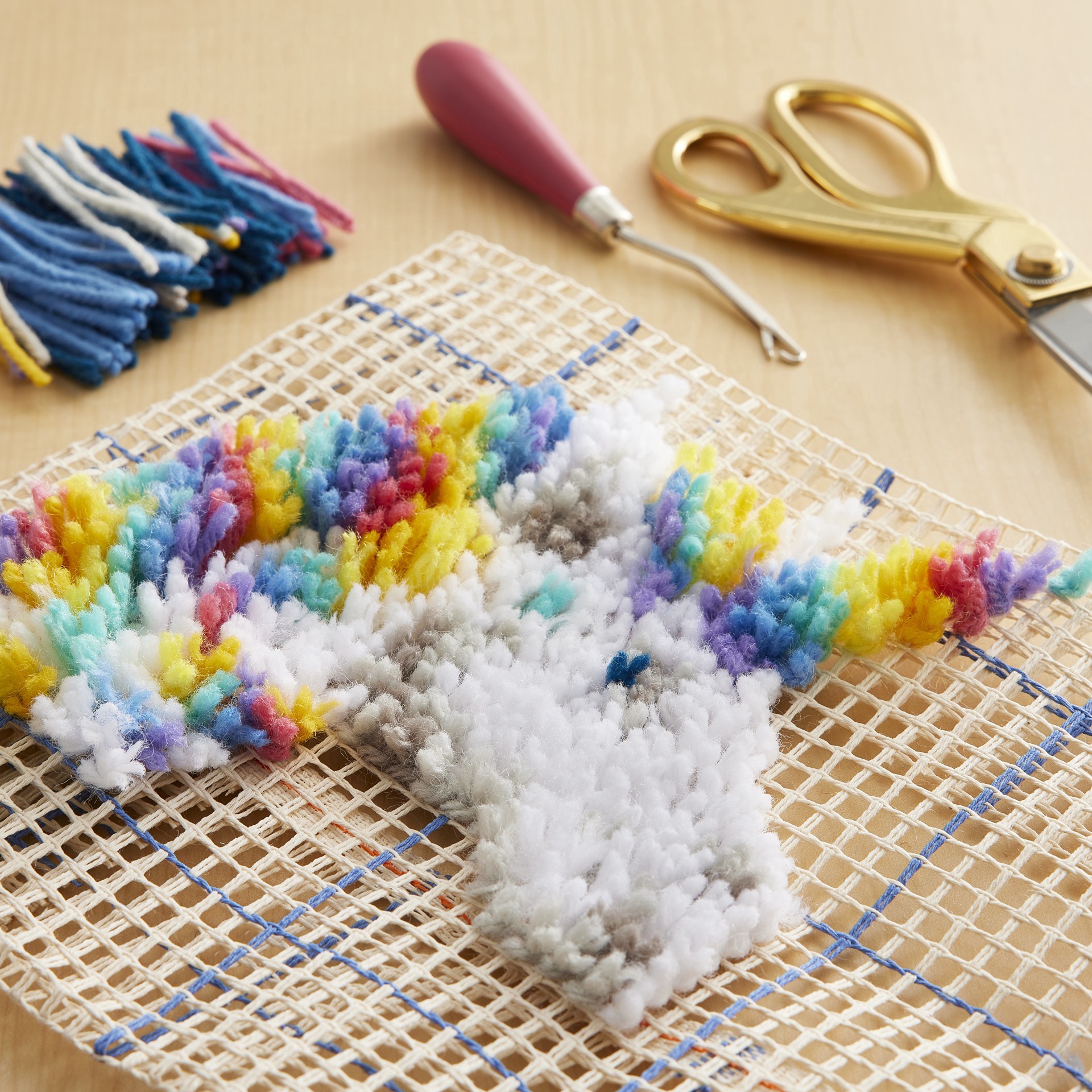 slide 2 of 5, Wonderart Unicorn Latch Hook Kit, 12 in x 12 in