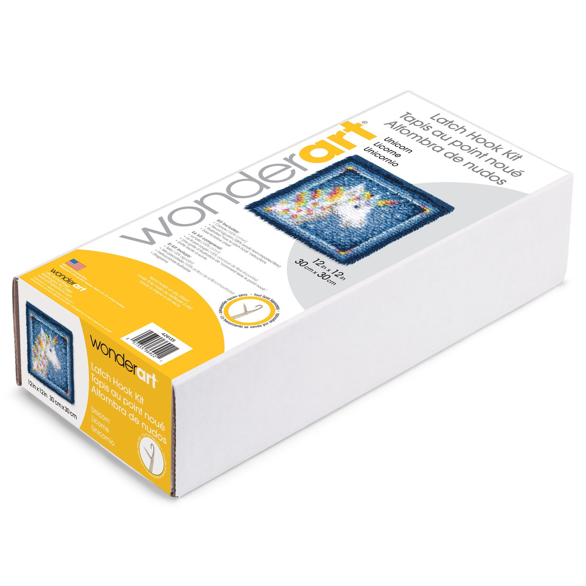 slide 5 of 5, Wonderart Unicorn Latch Hook Kit, 12 in x 12 in