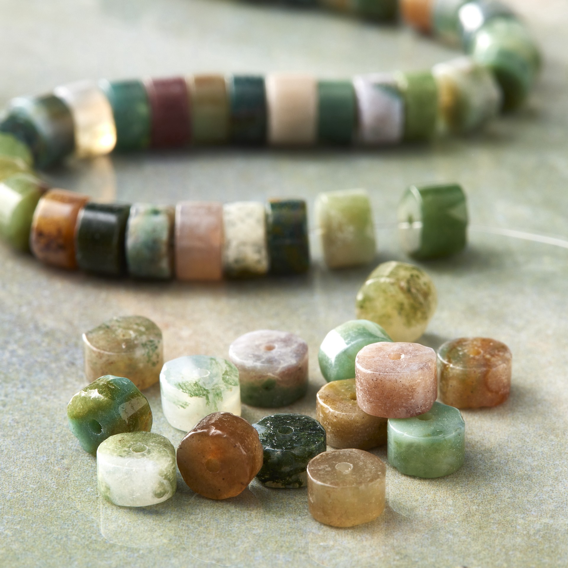 slide 3 of 3, Green Fancy Jasper Round Heishi Beads By Bead Landing, 6mm, 6 mm