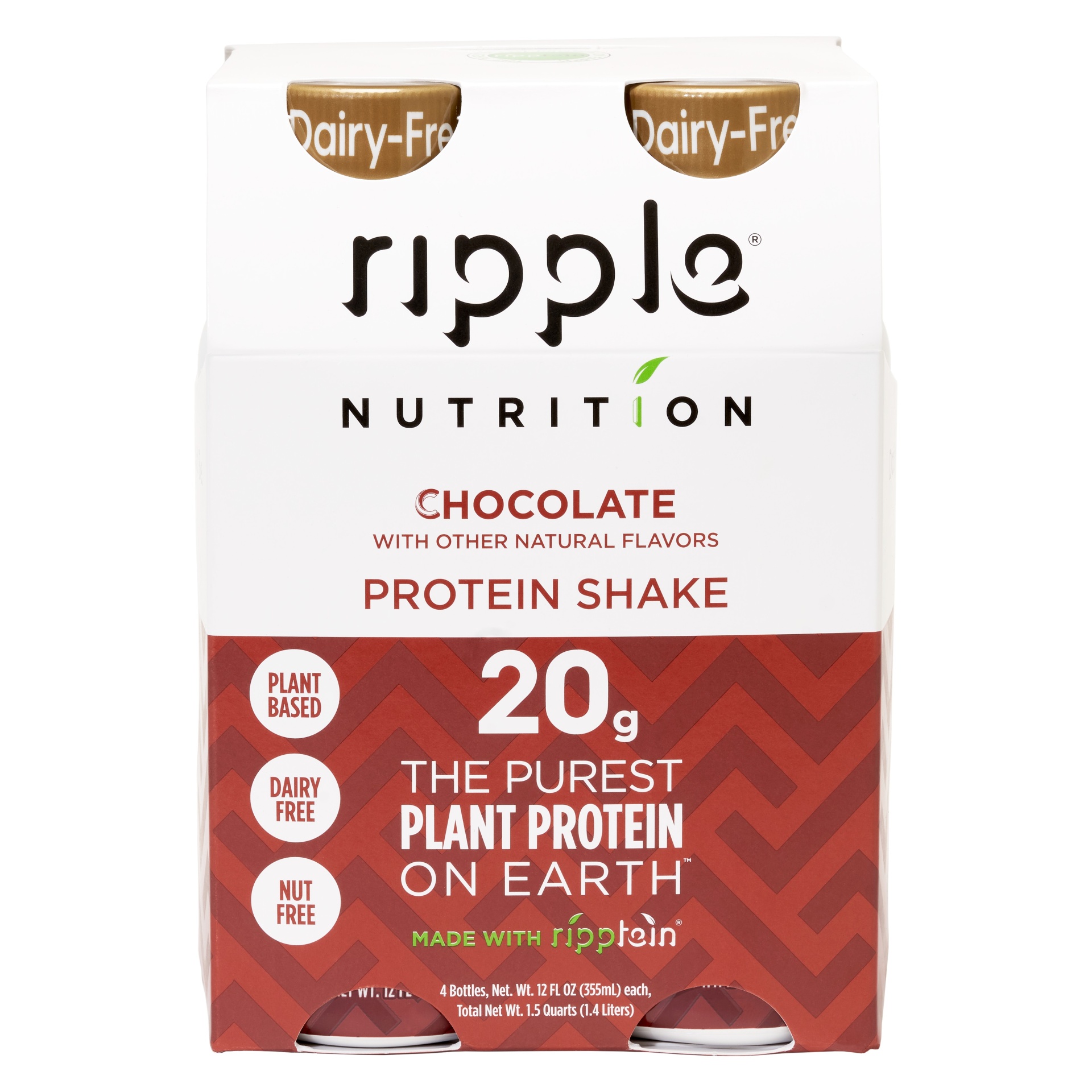 slide 1 of 5, Ripple Vegan Protein Shakes - Chocolate, 4 ct