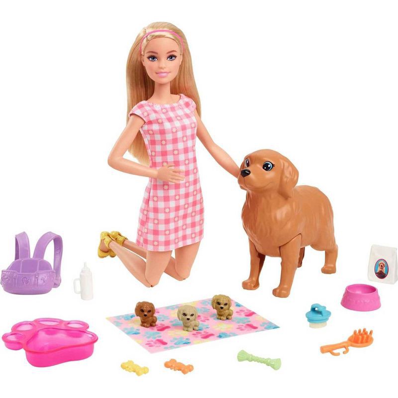 slide 1 of 6, Barbie Doll Newborn Pups Playset, 1 ct