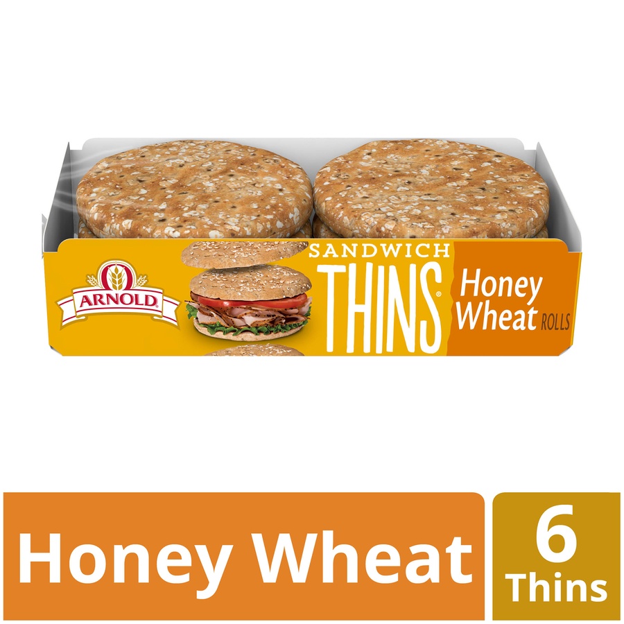 slide 2 of 8, Arnold Sandwich Thins Honey Wheat Rolls, 8 ct