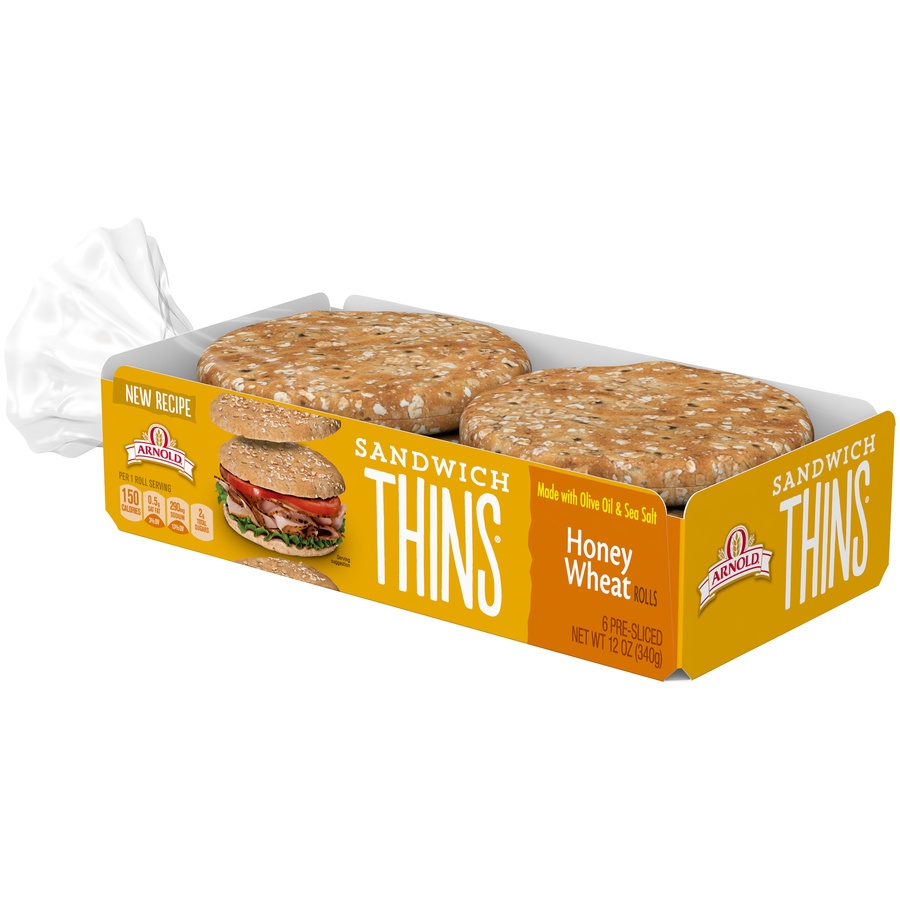 slide 3 of 8, Arnold Sandwich Thins Honey Wheat Rolls, 8 ct