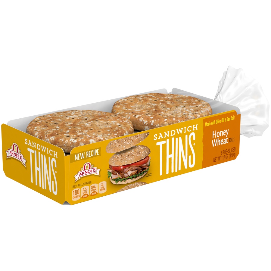 slide 4 of 8, Arnold Sandwich Thins Honey Wheat Rolls, 8 ct
