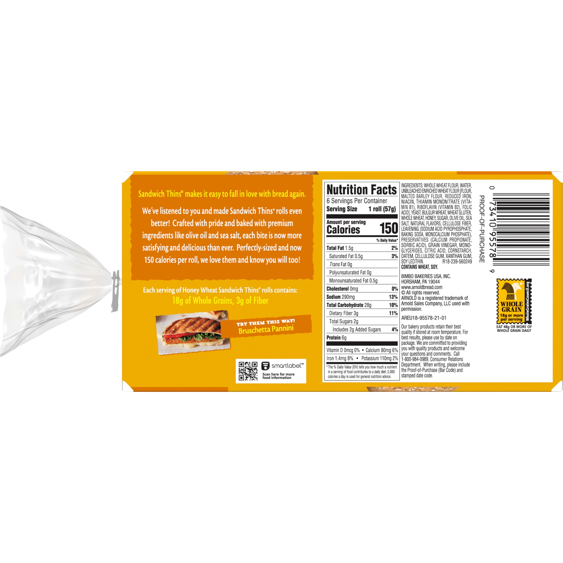 slide 6 of 8, Arnold Sandwich Thins Honey Wheat Rolls, 8 ct