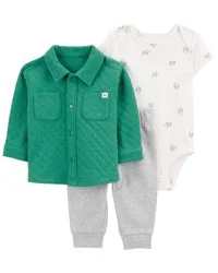Carter's Baby 3-Piece Quilted Little Cardigan Set Green/Ivory 9M