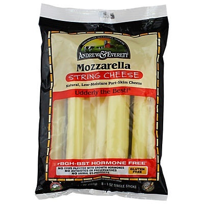 slide 1 of 1, Andrew & Everett Mozzarella String Cheese, 8 oz