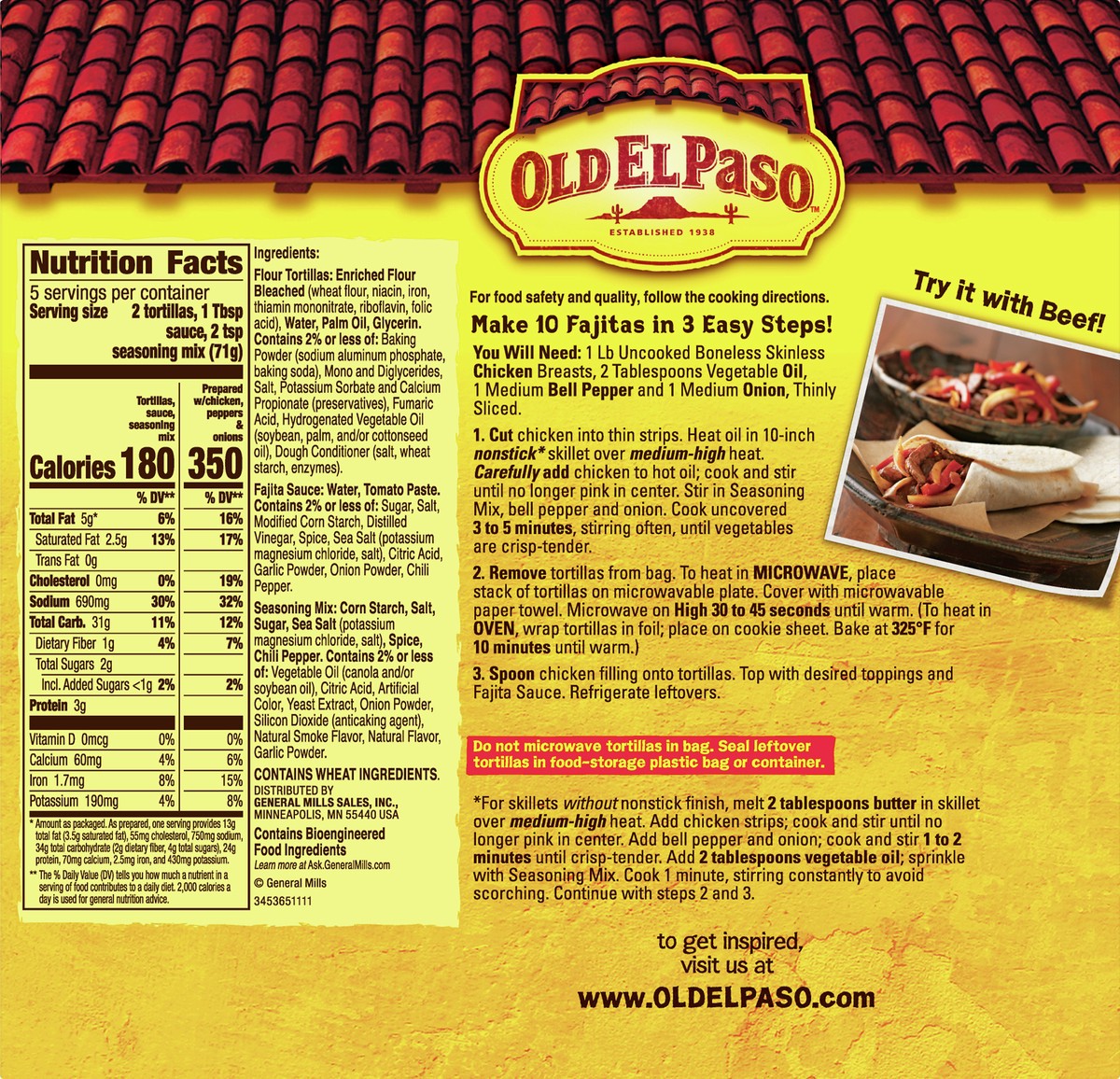 slide 2 of 9, Old El Paso Fajita Dinner Kit With Flour Tortillas, Mild Fajita Sauce & Seasoning Mix, 12.5 oz., 12.5 oz