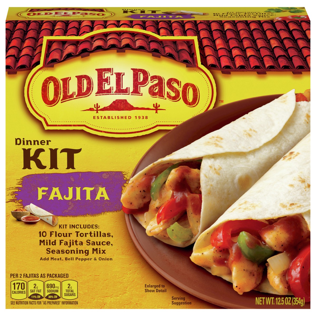 slide 1 of 9, Old El Paso Fajita Dinner Kit With Flour Tortillas, Mild Fajita Sauce & Seasoning Mix, 12.5 oz., 12.5 oz