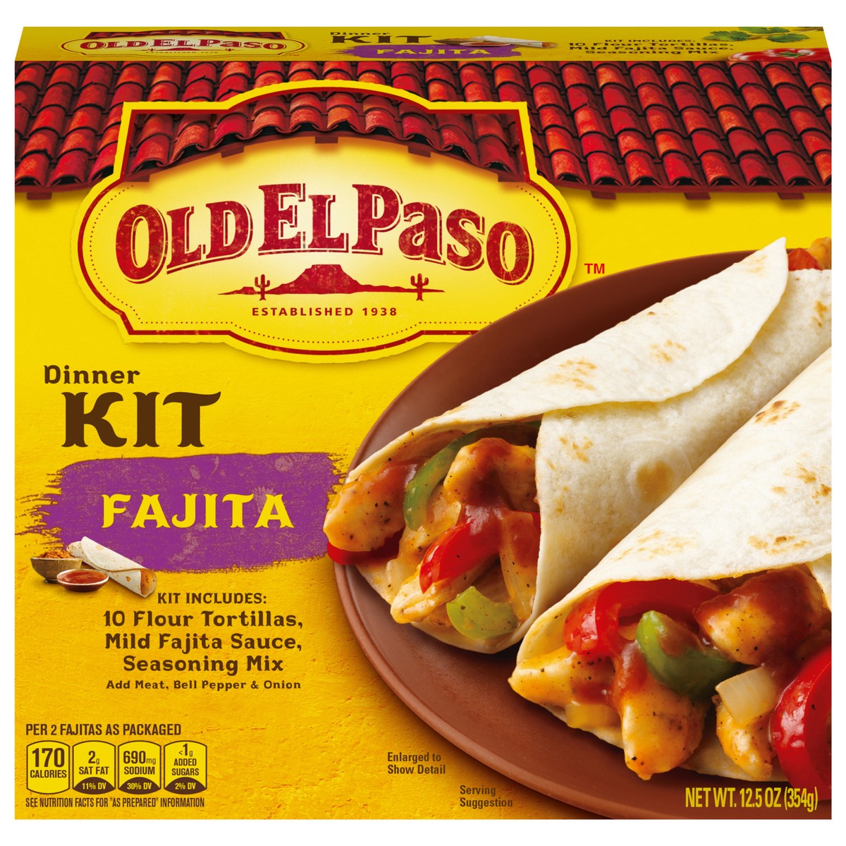 slide 1 of 9, Old El Paso Fajita Dinner Kit with Flour Tortillas, Mild Fajita Sauce, and Seasoning Mix, Easy Meal Prep, 10 Ct, 12.5 oz, 1 ct