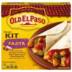 Old El Paso Fajita Dinner Kit with Flour Tortillas, Mild Fajita Sauce, and Seasoning Mix, Easy Meal Prep, 10 Ct, 12.5 oz