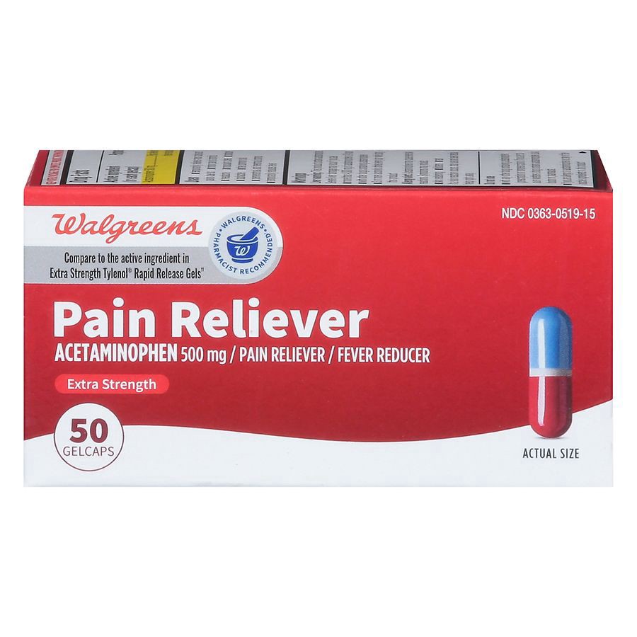 slide 1 of 5, Walgreens Extra Strength Pain Reliever Acetaminophen Gelcaps 500Mg, 50 ct