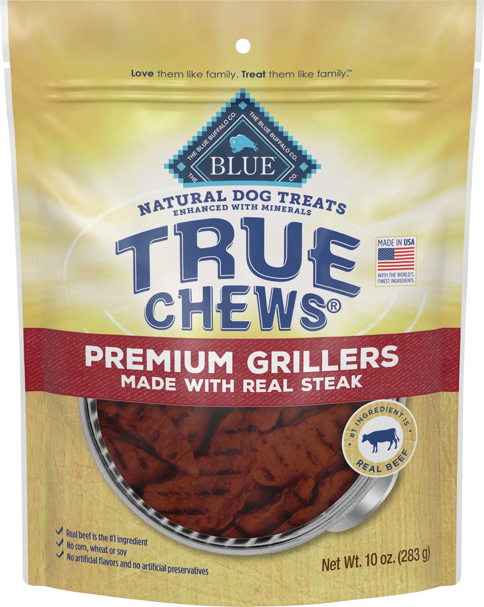 slide 10 of 10, Blue Buffalo True Chews Premium Grillers Natural Dog Treats, Steak 10 oz bag, 10 oz